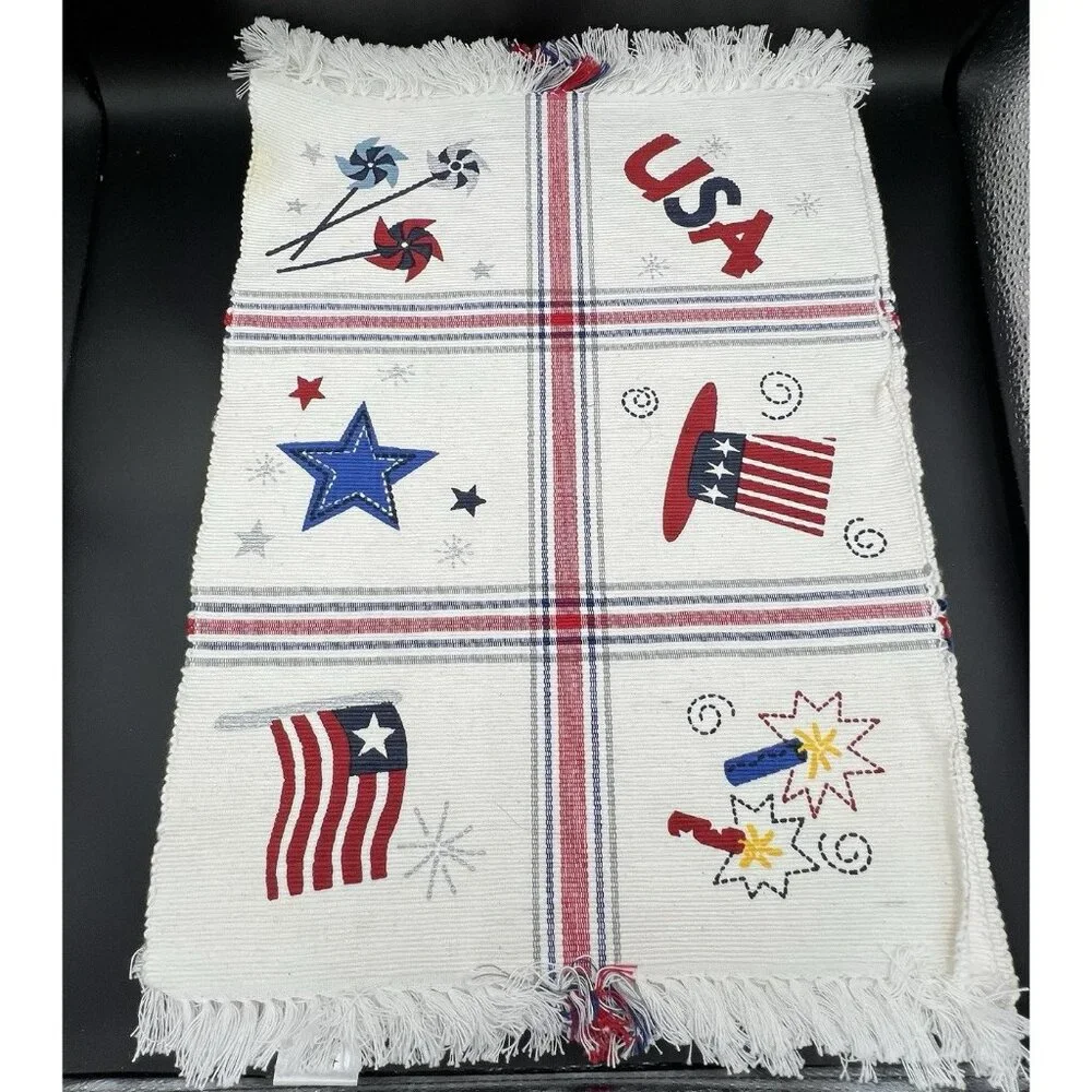 Patriotic Flag Stars Fireworks‎ Tapestry Placemat ~ Set of 4 ~ Holiday July 4th